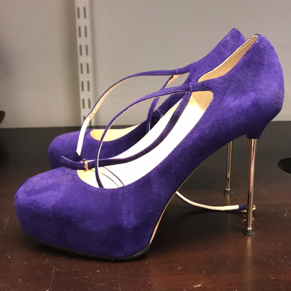 Brian Atwood violet suede spike heel